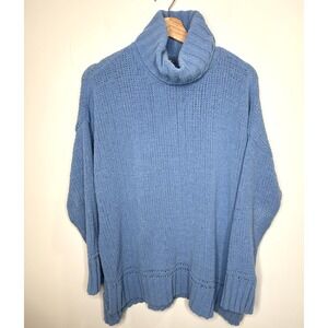 Aerie‎ Sweater Women's Medium Blue Turtleneck Long Sleeve Tunic Boxy Knit Cozy